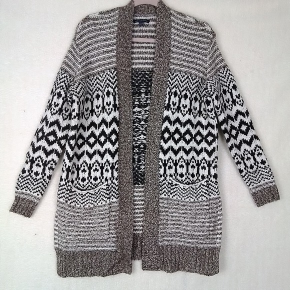 American Eagle Chunky Knit Open Cardigan Size‎ Small Brown, White, Southwest - Picture 1 of 11